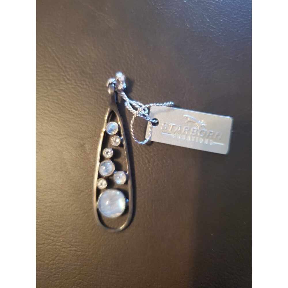 Starborn Creations 925 Sterling Silver Rainbow Moonstone And White Topaz Pendant - Picture 3 of 7